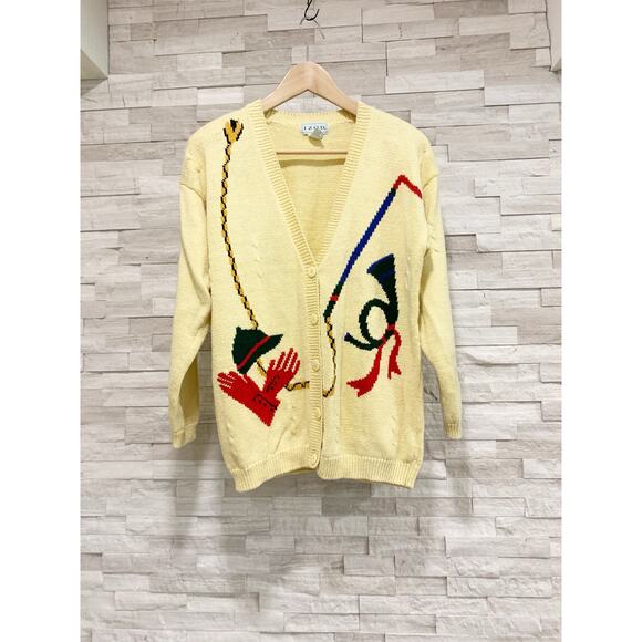 Izod Sweaters - Vintage IZOD Cardigan Sweater Equestrian Hunting Princess Diana M Cotton